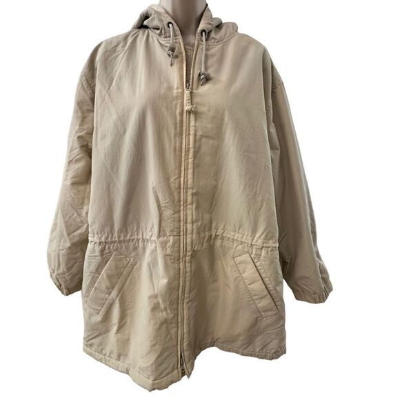 Eddie Bauer ~ Ivory Anorak Jacket ~ Plaid lining ~ interior drawstring ~ size M - Picture 1 of 9